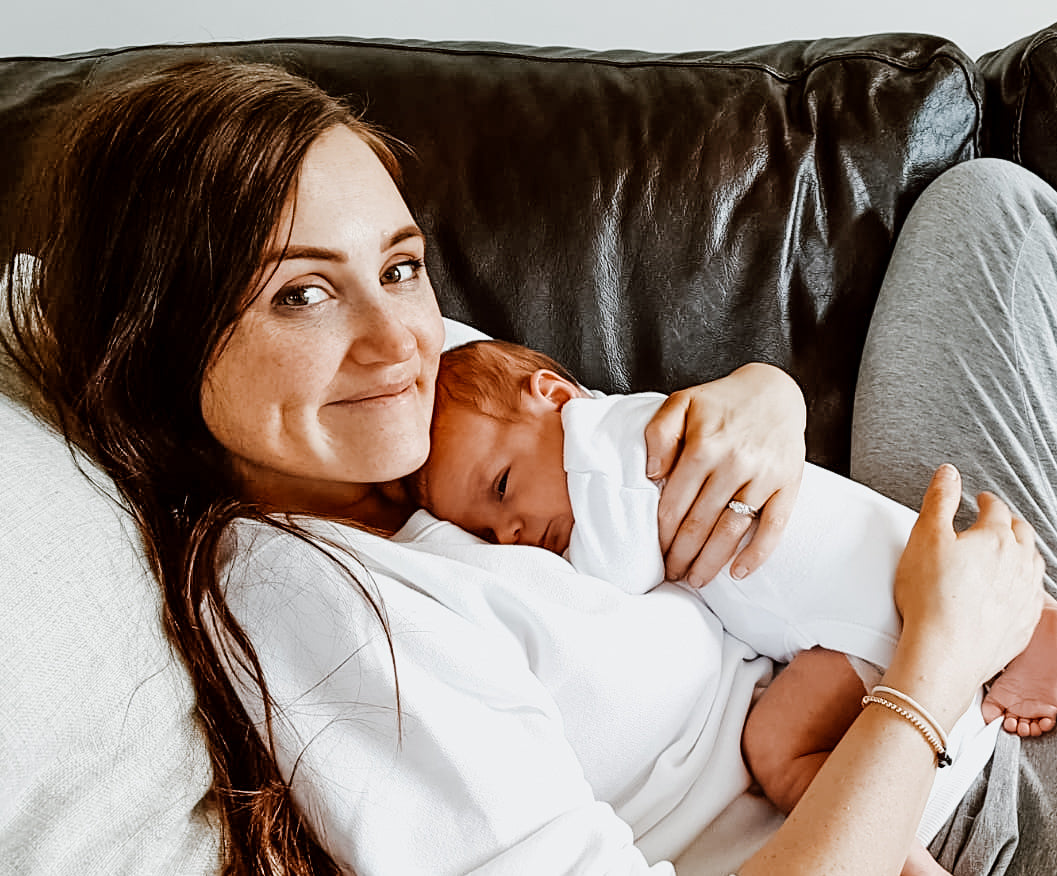Rachael Andrew and her newborn son, Toby