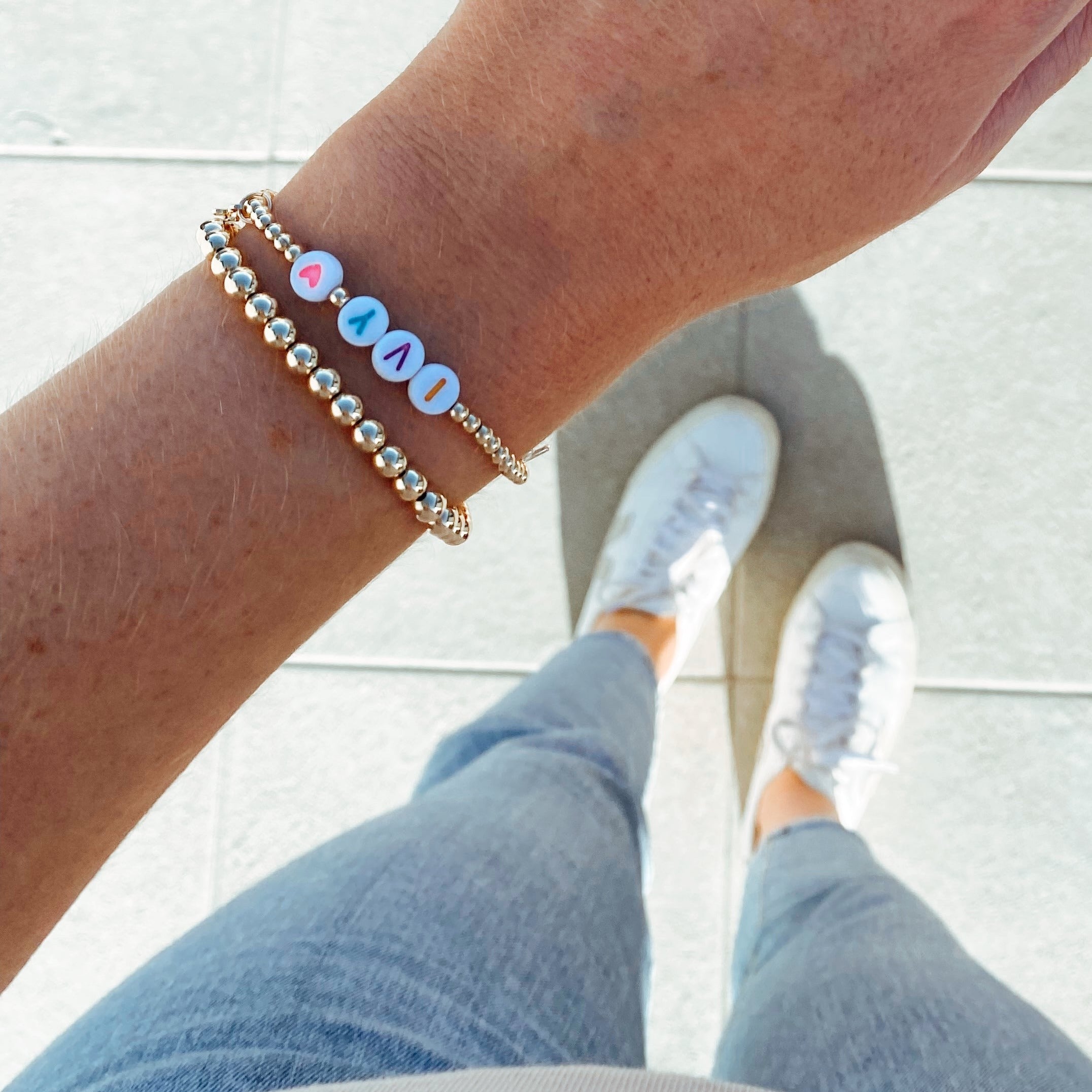 Custom Name Bracelet - Gold Font Black Beads