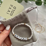 Bride's personalised white bead bracelet