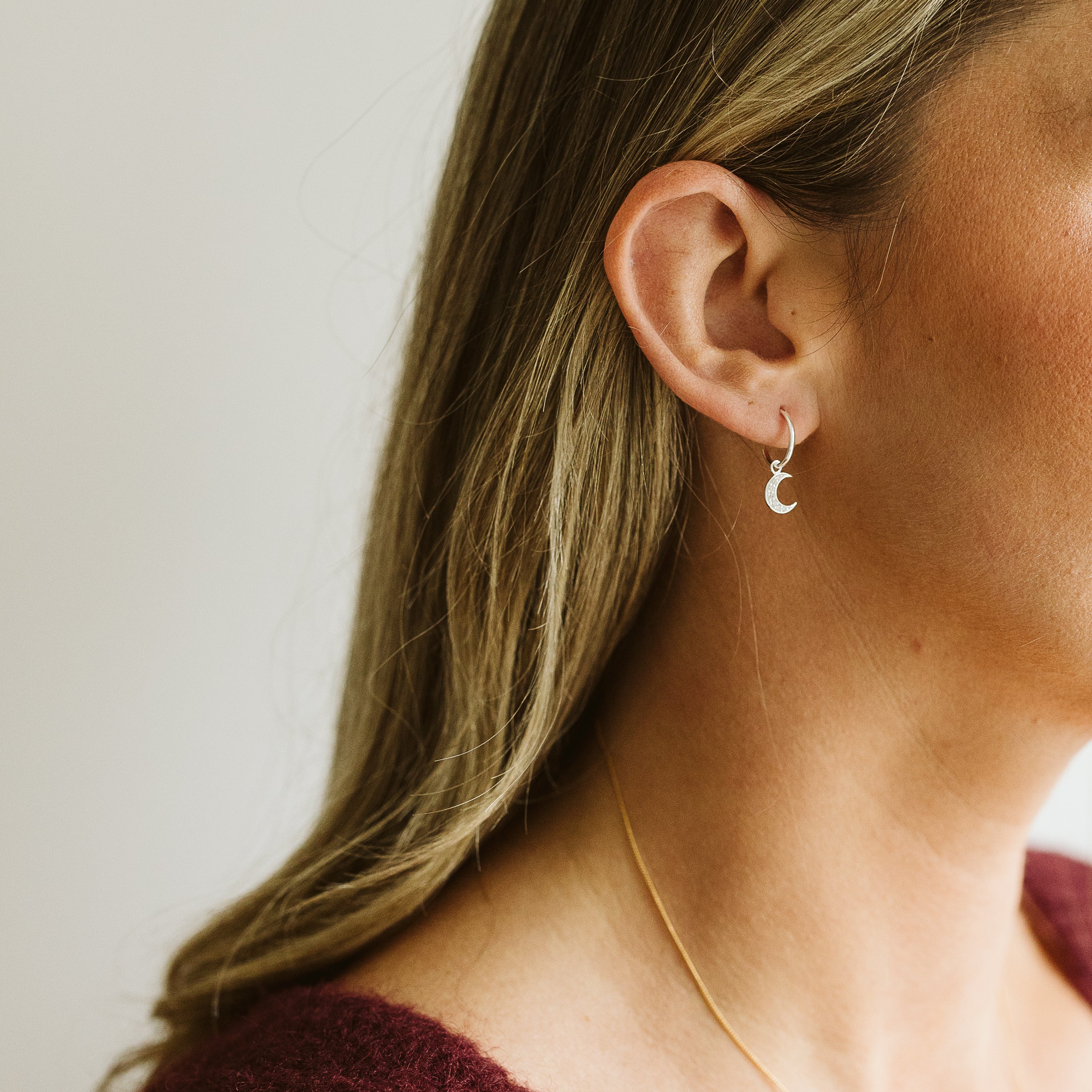 Moon drop earrings sterling silver - sparkle