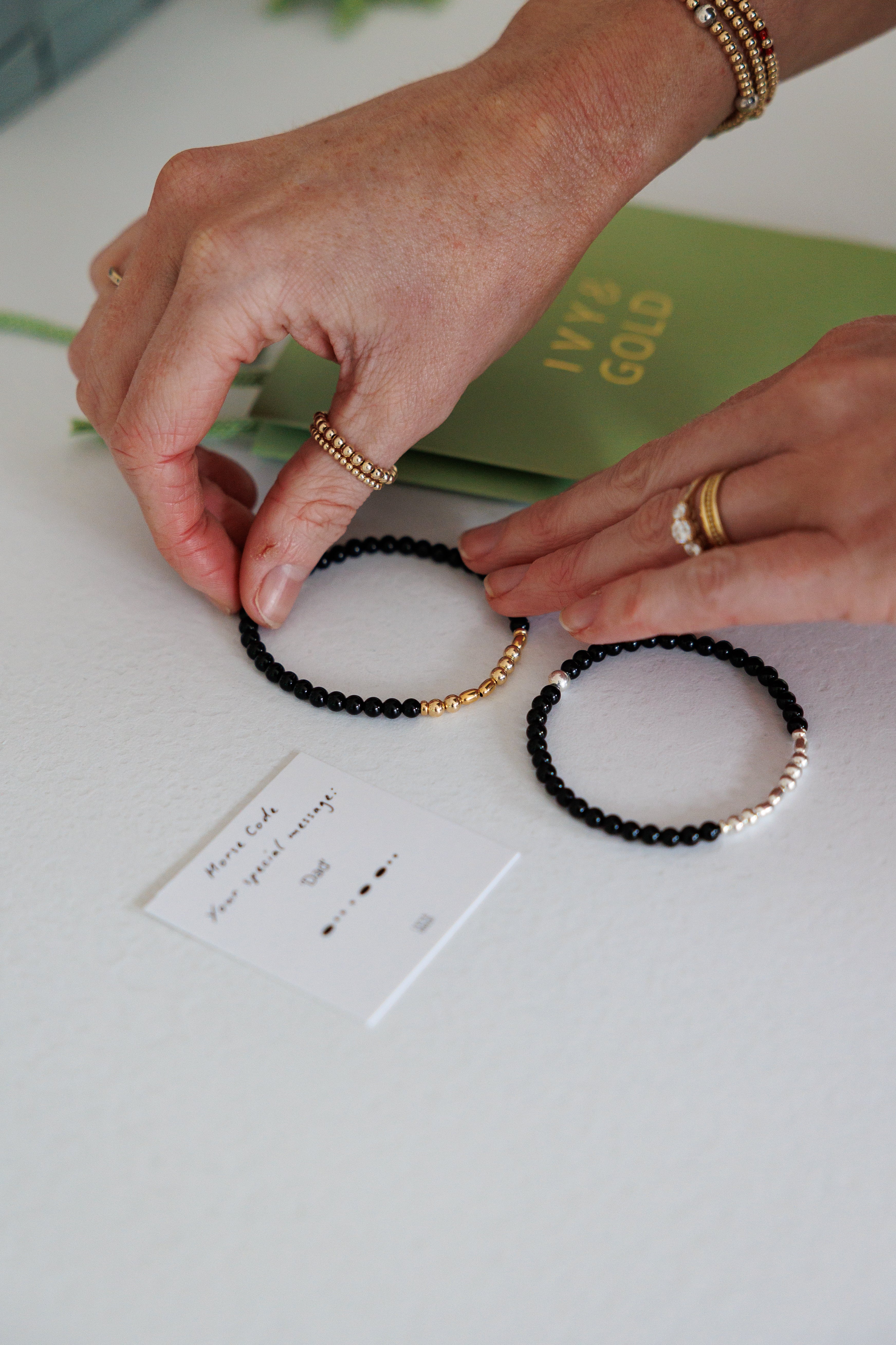 Black lace agate beaded bracelet