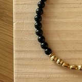 Black agate men's bracelet close up