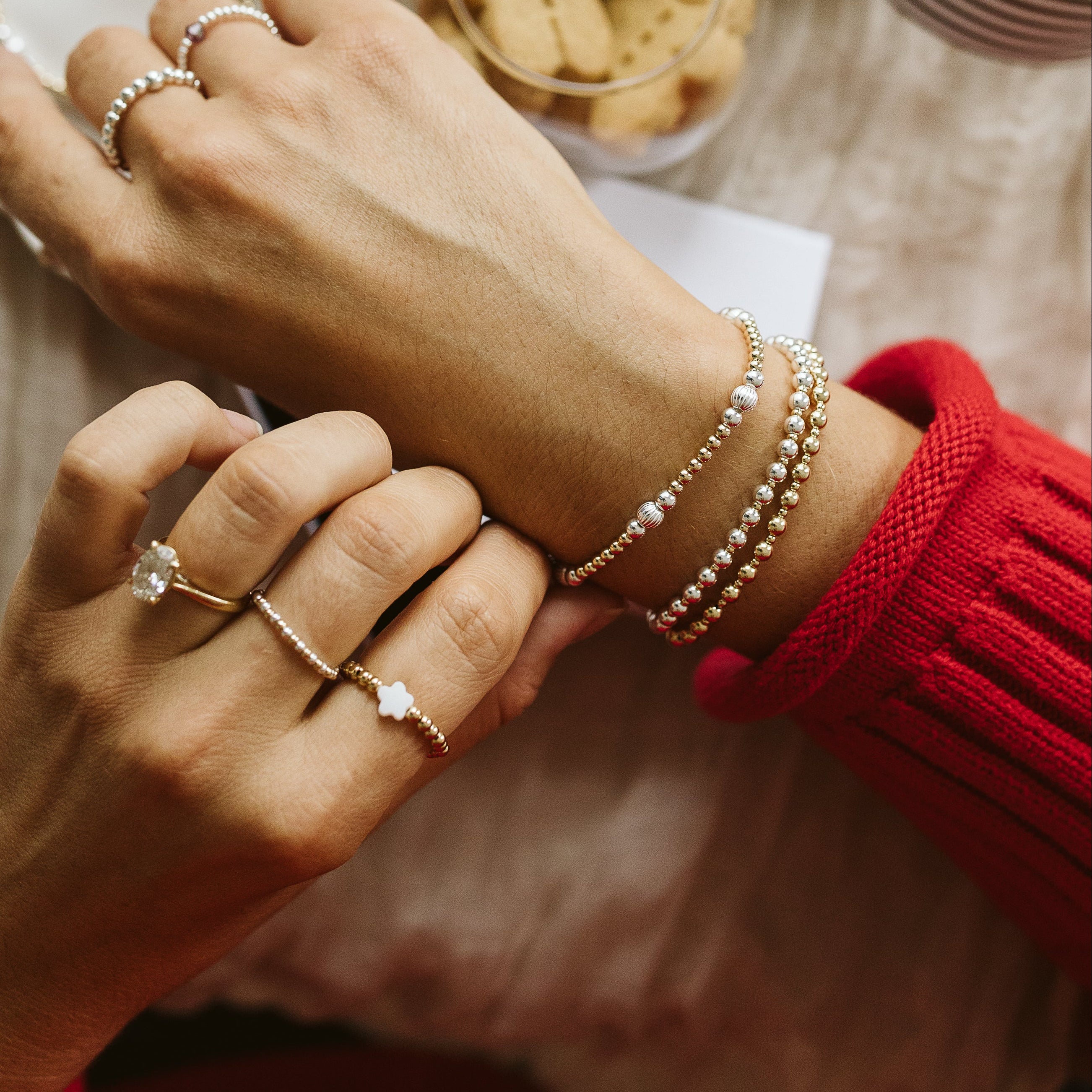 gold filled beaded bracelet and sterling silver