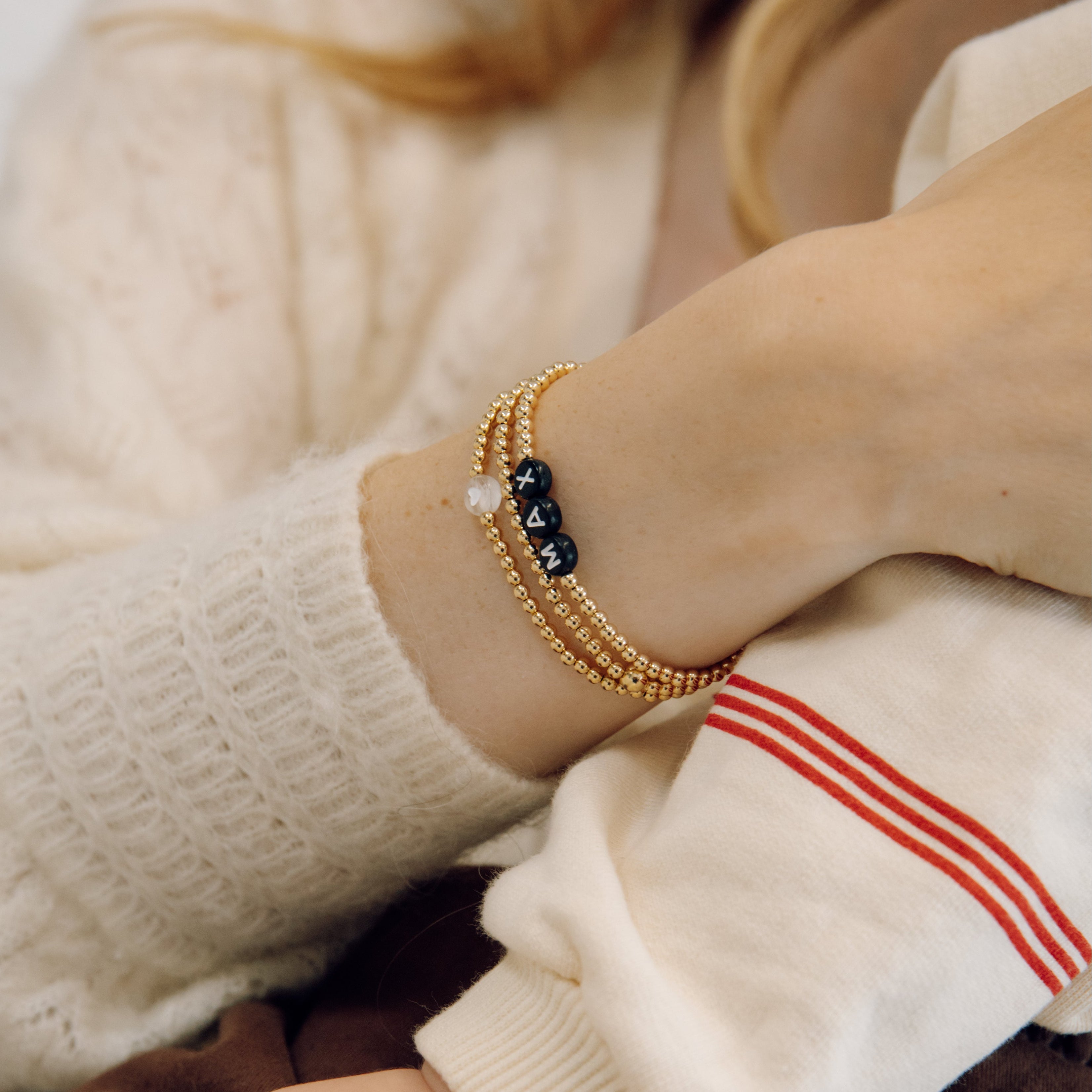 clear heart bead bracelet gold