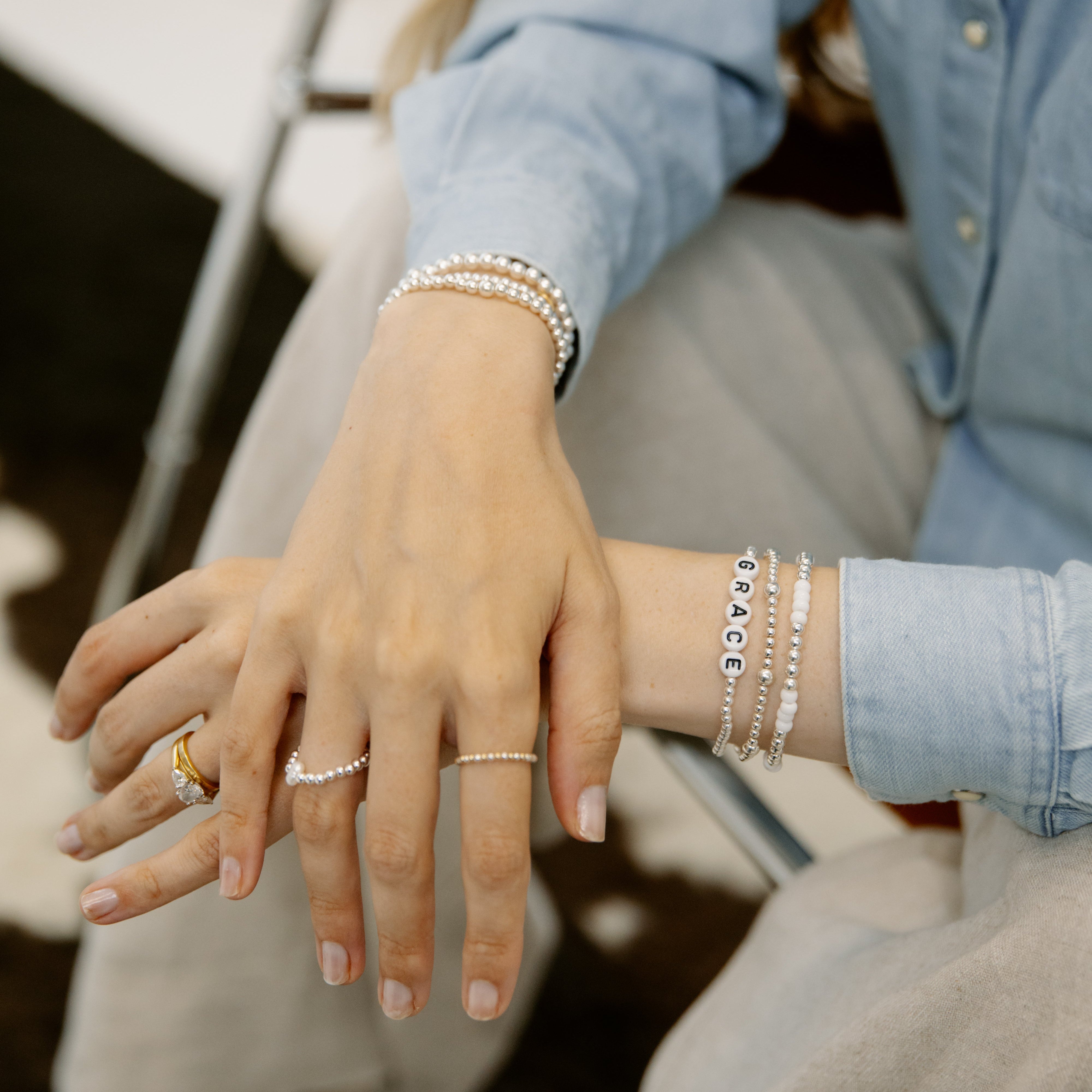 stack of sterling silver bracelets 