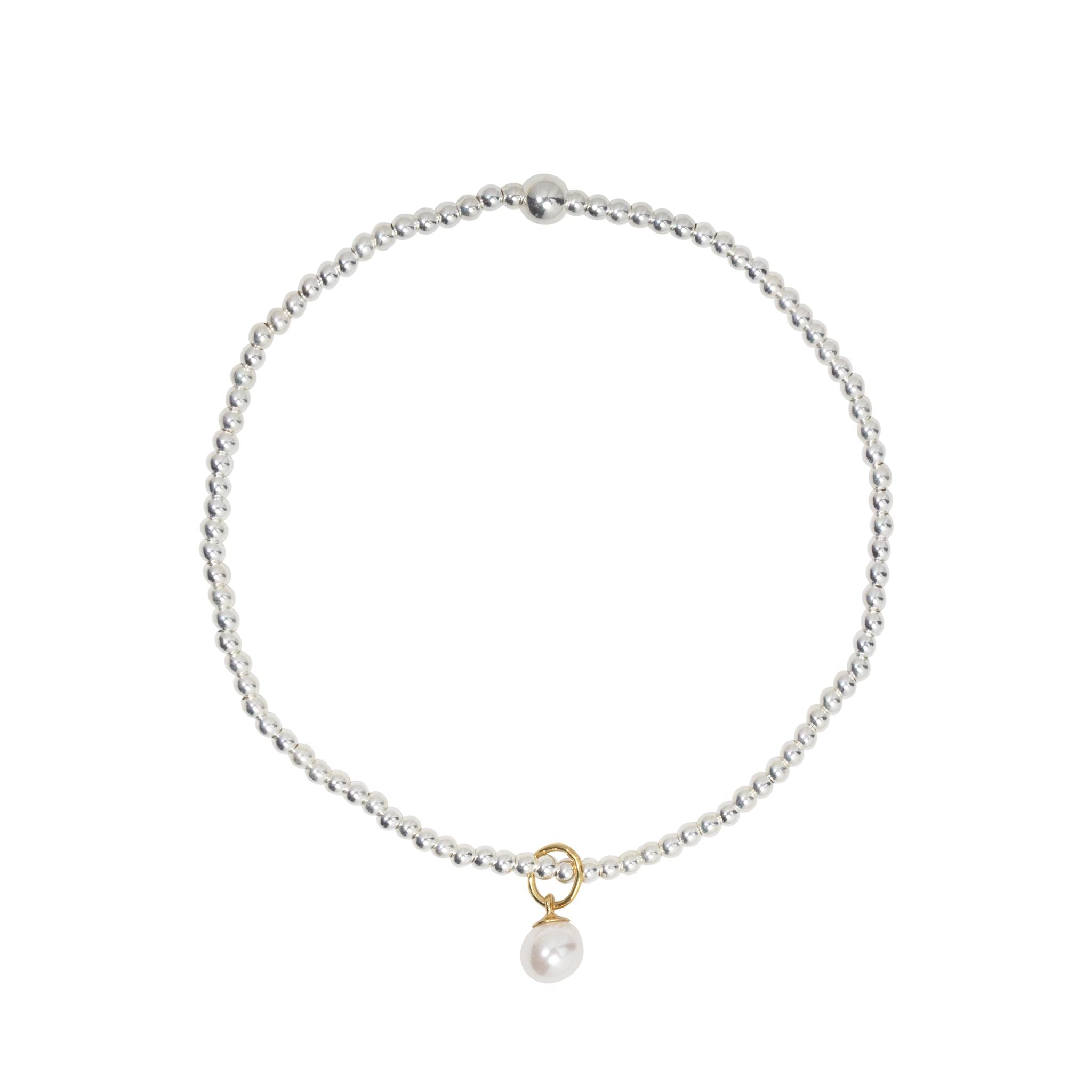 sterling silver bracelet with a pearl drop charm