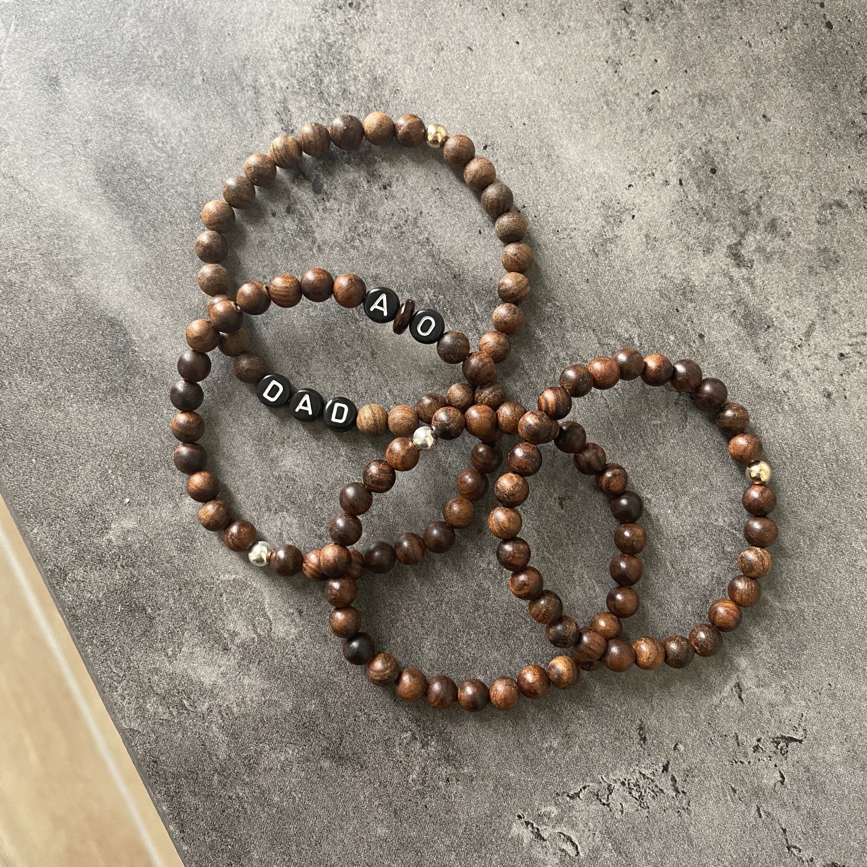 Personalised men's wooden bead bracelet