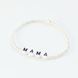 Handmade silver bead bracelet personalised with white letter beads